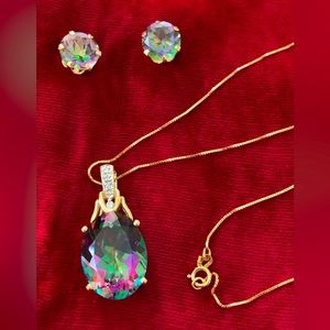 14K and Mystic Topaz Necklace and Earrings